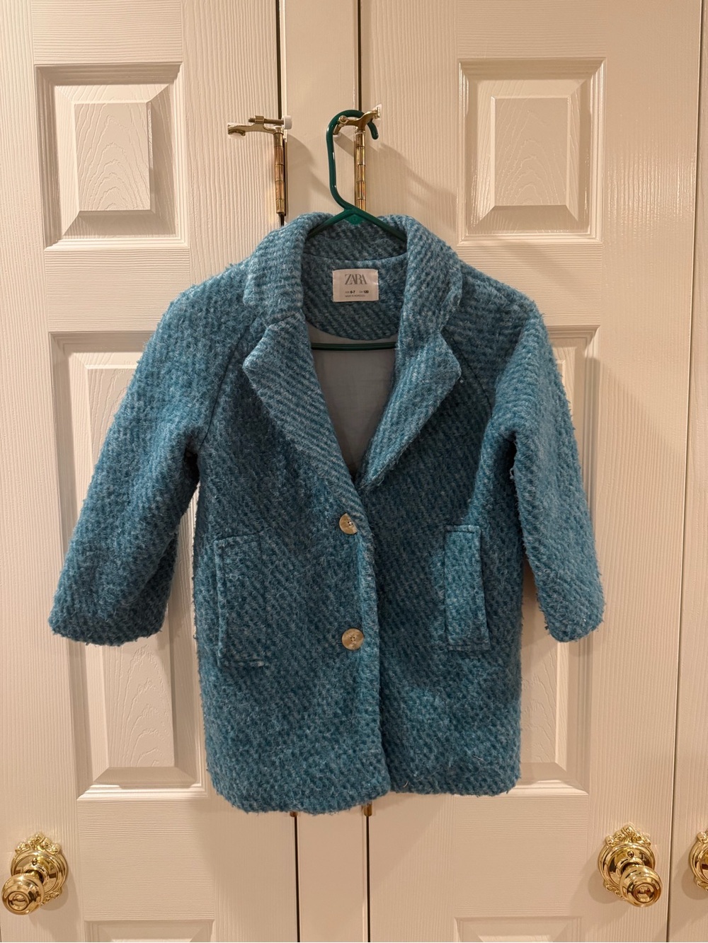 Zara teal bouclé pea coat for kids
